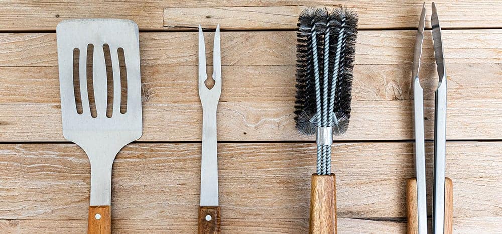 BBQ Grilling Utencils in wood and stainless steel