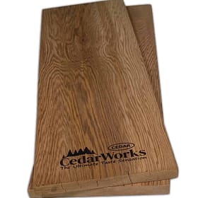 Handcrafted cedar serve board with cedarWorks branding, showcasing natural wood grain, perfect for kitchen, dining, or serving purposes, emphasizing quality New Zealand timber craftsmanship.