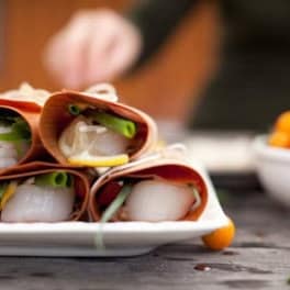 Delicious seafood served in edible cups, showcasing fresh ingredients at Cedar Works, a specialty food provider.