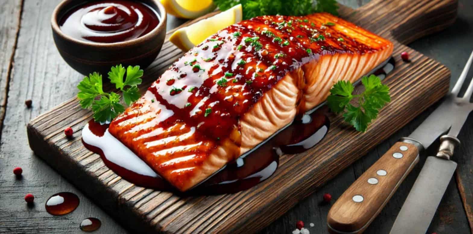 BBQ plank grilled salmon with Levi Roots Reggae Reggae Sauce