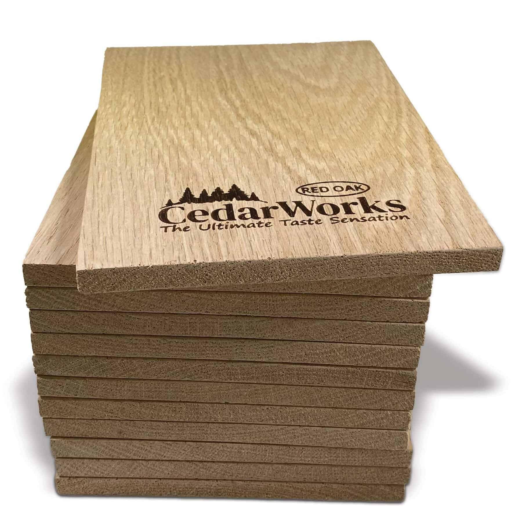 CedarWorks wooden sample tiles with Cedar Works logo, showcasing high-quality craftsmanship and natural wood texture for custom furniture and woodworking projects.