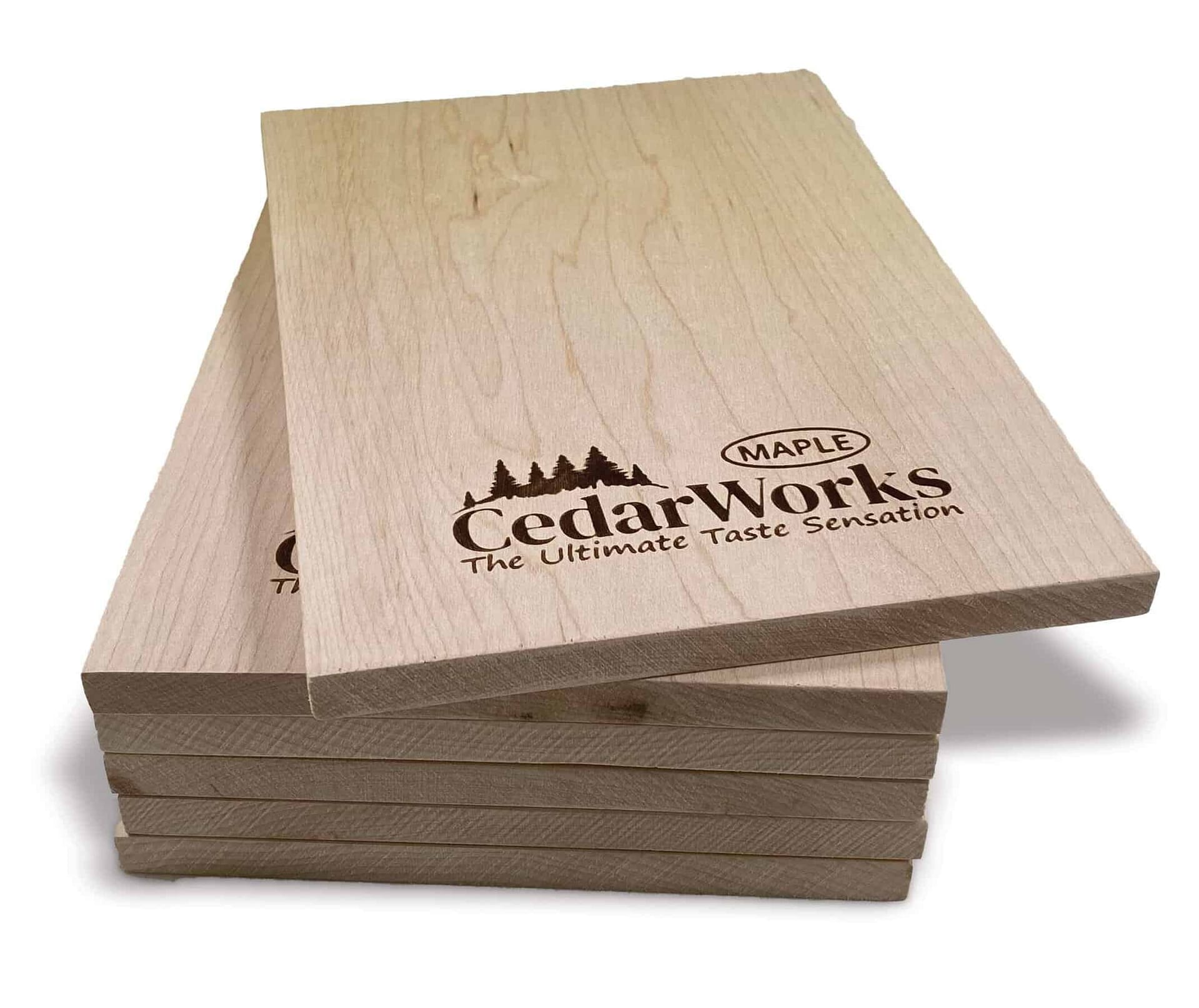 Natural cedar wood samples with Cedar Works logo, showcasing high-quality timber for custom furniture and carpentry projects. Perfect for tasting and evaluating premium cedar wood.
