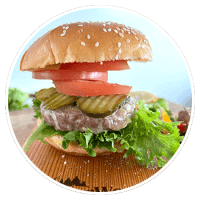 burger on a cedar grilling plank