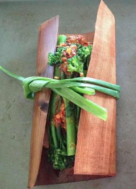 Natural Wood Wrapped Spicy Chicken with Potato & Broccolini
