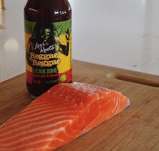 BBQ plank grilled salmon with Levi Roots Reggae Reggae Sauce