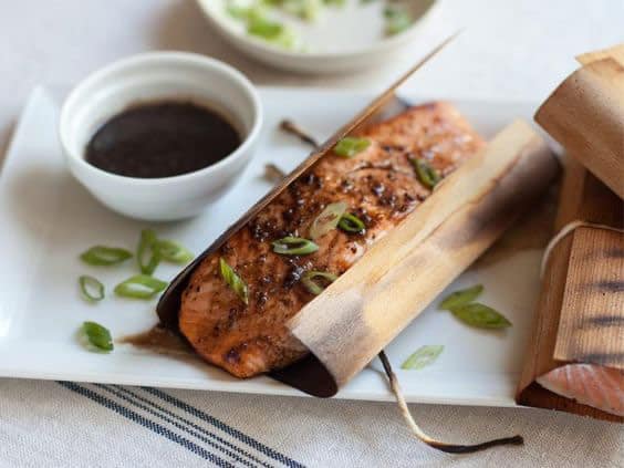 Natural Wood Wrapped Salmon With Sweet Balsamic Mustard Sauce