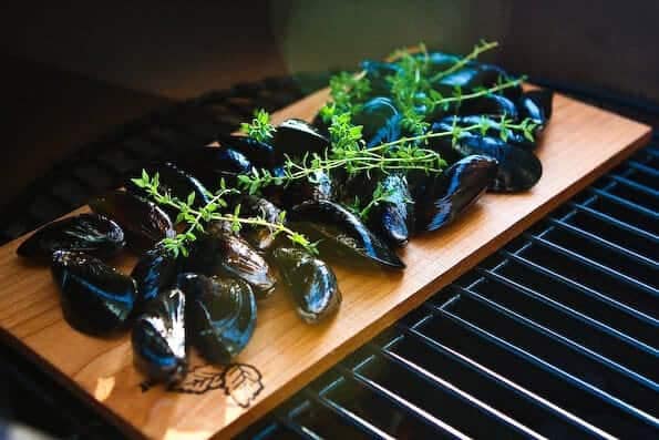 Mussels Smoked on a Natural Wood Plank